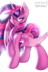 Size: 4000x6000 | Tagged: safe, artist:shad0w-galaxy, twilight sparkle, twilight sparkle (alicorn), alicorn, pony, absurd resolution, angry, badass, cutie mark, female, fluffy, long mane, mare, patreon, patreon logo, simple background, solo, transparent background