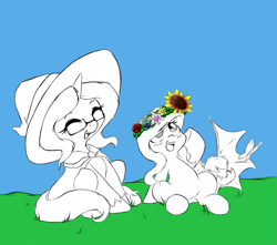 Size: 1147x1015 | Tagged: safe, artist:alazak, oc, oc:moonphase, oc:seer, pony, floral head wreath, flower