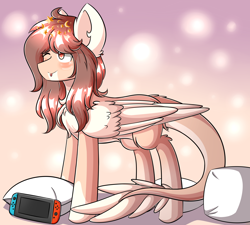 Size: 3600x3240 | Tagged: safe, oc, oc:mun, pegasus, pony, female, mare, pillow, solo, tongue out