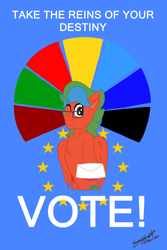 Size: 4000x6000 | Tagged: safe, artist:summerium, oc, oc only, oc:summer lights, pegasus, pony, european union, glasses, male, one eye closed, poster, propaganda, unshorn fetlocks, vote, wink