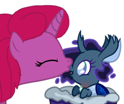 Size: 1293x1080 | Tagged: safe, artist:徐詩珮, oc, oc:betty pop, pony, unicorn, baby, female, kissing, magical lesbian spawn, mare, offspring, parent:glitter drops, parent:tempest shadow, parents:glittershadow