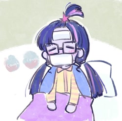 Size: 936x927 | Tagged: safe, artist:5mmumm5, sci-twi, twilight sparkle, equestria girls, eyes closed, female, glasses, mask, sick, solo