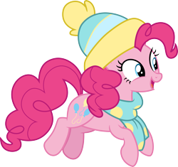 Size: 3190x3000 | Tagged: safe, artist:cloudyglow, pinkie pie, earth pony, pony, best gift ever, beanie, clothes, cute, diapinkes, female, giant hat, hat, high res, mare, open mouth, scarf, simple background, solo, transparent background, vector