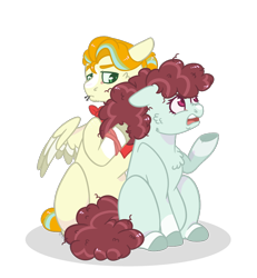 Size: 790x854 | Tagged: safe, artist:echabi, oc, oc only, oc:juicy fruit, oc:mimosa, earth pony, pegasus, pony, female, magical lesbian spawn, male, mare, offspring, parent:applejack, parent:coloratura, parent:lightning dust, parent:rainbow dash, parents:appledust, parents:raradash, simple background, stallion, transparent background