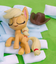 Size: 942x1078 | Tagged: safe, screencap, applejack, earth pony, pony, my little pony: pony life, my little pony: stop motion short, pillow fight (short), applejack's hat, cowboy hat, cropped, female, hat, mare, pillow, sleeping, solo, stop motion