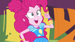 Size: 1920x1080 | Tagged: safe, screencap, pinkie pie, better together, equestria girls, sunset's backstage pass!, geode of sugar bombs, magical geodes, music festival outfit, solo