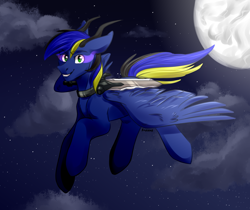 Size: 2860x2400 | Tagged: safe, artist:fraxus, oc, oc only, oc:stail, alicorn, demon, demon pony, original species, complex background, fear pony, full moon, male, moon, moonlight, night, night sky, question mark, sky, solo, stallion, sword, weapon