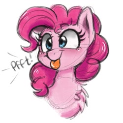 Size: 1469x1469 | Tagged: safe, artist:wimsie, pinkie pie, earth pony, pony, :p, bust, chest fluff, cute, diapinkes, ponk, portrait, silly, silly pony, simple background, sketch, solo, tongue out, white background