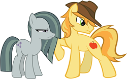 Size: 2064x1293 | Tagged: safe, artist:divebomb5, artist:sonofaskywalker, braeburn, marble pie, badass, badass adorable, badass pose, battle couple, braeble, braeburn is not amused, couple, cute, female, glare, male, marble pie is not amused, shipping, straight