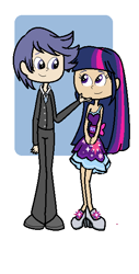 Size: 314x616 | Tagged: safe, artist:obeliskgirljohanny, comet tail, twilight sparkle, human, cometlight, female, full body, humanized, male, shipping, straight