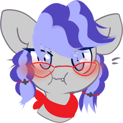 Size: 510x512 | Tagged: safe, artist:fluffire, oc, oc only, oc:cinnabyte, earth pony, pony, adorkable, angry, bandana, blushing, clapping, cute, dork, earth pony oc, embarrassed, glasses, icon, telegram sticker