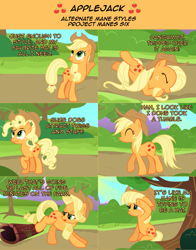 Size: 2136x2726 | Tagged: safe, artist:nightmaremoons, derpibooru import, applejack, earth pony, pony, alternate hairstyle, ask, ask pun, mane swap, solo