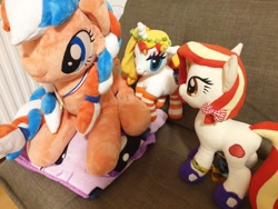 Size: 680x510 | Tagged: safe, oc, oc only, oc:ember, oc:libussa, oc:poniko, braid, clothes, irl, mascot, photo, plushie, socks, striped socks