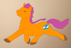 Size: 1901x1302 | Tagged: safe, artist:chili19, oc, oc only, oc:orange sky, colored hooves, eyes closed, gradient background, male, palindrome get, running, solo, stallion