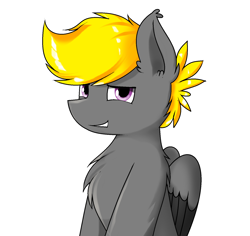 Size: 1580x1492 | Tagged: safe, artist:pencil bolt, oc, oc:pencil bolt, pegasus, pony, chest fluff, looking at you, male, purple eyes, smiling, solo
