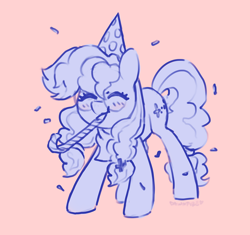 Size: 922x866 | Tagged: safe, artist:dawnfire, oc, oc only, oc:cinnabyte, earth pony, pony, adorkable, birthday, confetti, cute, dork, earth pony oc, glasses, hat, neckerchief, party hat, party horn, patreon sketch, sketch, solo