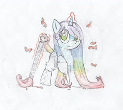 Size: 3328x2980 | Tagged: safe, artist:foxtrot3, oc, oc only, oc:watercolor, pony, unicorn, artist, artsy pony, clothes, magic, paintbrush, socks, traditional art