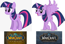 Size: 1500x1000 | Tagged: safe, twilight sparkle, twilight sparkle (alicorn), unicorn twilight, alicorn, pony, unicorn, comparison, female, mare, simple background, warcraft, white background, world of warcraft