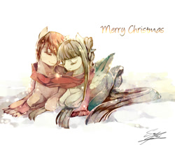 Size: 800x666 | Tagged: safe, artist:soukitsubasa, oc, oc only, clothes, couple, cute, eyes closed, scarf