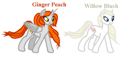 Size: 501x231 | Tagged: safe, artist:agdistis, oc, oc only, oc:ginger peach, alicorn, alicorn oc, blonde, blonde mane, blonde tail, blue eyes, green eyes, orange hair, red mane, simple background, white background