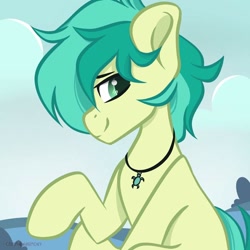 Size: 1024x1024 | Tagged: safe, artist:crimmharmony, sandbar, earth pony, pony, cute, jewelry, looking at you, male, necklace, raised hoof, sandabetes, smiling, solo, teenager