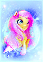 Size: 2480x3507 | Tagged: safe, artist:minamikoboyasy, fluttershy, pegasus, pony, female, one eye closed, solo