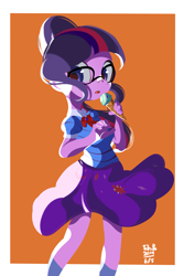 Size: 2183x3273 | Tagged: safe, artist:tohupo, sci-twi, twilight sparkle, better together, equestria girls, beautiful, clothes, cute, female, food, geode of telekinesis, glasses, ice cream, magical geodes, moe, ponytail, skirt, socks, solo