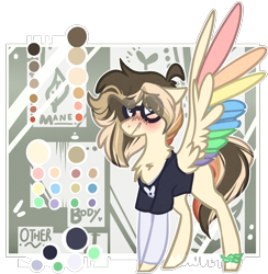 Size: 2290x2345 | Tagged: safe, artist:mcwolfity, oc, oc only, pegasus, pony, blushing, chest fluff, clothes, colored wings, eye clipping through hair, glasses, male, multicolored wings, parents:oc x oc, pegasus oc, rainbow wings, shy, simple background, solo, stallion, transparent background, wings