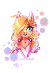 Size: 2893x4092 | Tagged: safe, artist:minamikoboyasy, applejack, earth pony, pony, alternate hairstyle, bust, chest fluff, female, hair over one eye, looking at you, mare, portrait, simple background, solo, transparent background