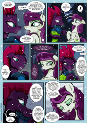 Size: 2480x3508 | Tagged: safe, artist:dsana, fizzlepop berrytwist, tempest shadow, oc, oc:lullaby dusk, oc:thistledown, earth pony, pegasus, pony, unicorn, comic:a storm's lullaby, broken horn, comic, female, filly, floppy ears, horn, mare, scar