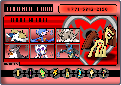 Size: 246x172 | Tagged: safe, artist:theironheart, oc, oc:iron heart, earth pony, pony, badge, cinccino, crossover, female, froslass, gallade, lucario, mare, pixel art, pokémon, samurott, smiling, smirk, staraptor