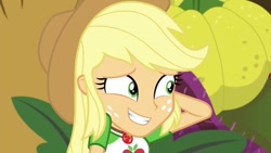 Size: 748x421 | Tagged: safe, screencap, applejack, better together, equestria girls, holidays unwrapped, cute, jackabetes, o come all ye squashful, solo