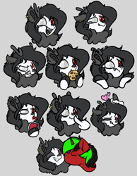 Size: 3100x4000 | Tagged: safe, artist:witchtaunter, oc, oc:pynoka, deer, deer pony, original species, pony, unicorn, boop, commission, cookie, emotes, emoticon, emotions, food, kiss on the cheek, kissing, petting, shrug