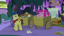 Size: 1920x1080 | Tagged: safe, screencap, pinkie pie, earth pony, pony, the summer sun setback, cart, food, pie