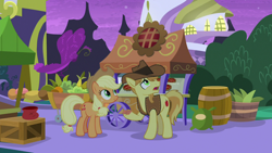 Size: 1920x1080 | Tagged: safe, screencap, applejack, braeburn, earth pony, pony, the summer sun setback, barrel, food, pie