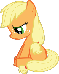 Size: 5000x6294 | Tagged: safe, artist:mrkat7214, applejack, earth pony, pony, absurd resolution, blank flank, cute, female, filly, filly applejack, jackabetes, looking down, sad, sadorable, simple background, solo, transparent background, unhapplejack, vector, white background, younger