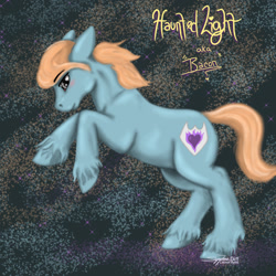 Size: 600x600 | Tagged: safe, artist:littlewolfstudios, oc, oc:haunted light, earth pony, pony, bacon, blue, cute, food, male, meat, solo, stallion