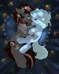 Size: 1600x2000 | Tagged: safe, artist:zlatavector, oc, oc:free spirit, earth pony, pony, unicorn, choker, commission, couple, cute, female, holiday, love, male, night, shy, valentine's day, ych result, your character here