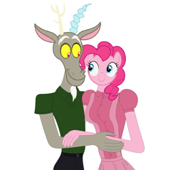 Size: 1988x1900 | Tagged: safe, derpibooru import, discord, pinkie pie, anthro, boyfriend and girlfriend, clothes, crossover, discopie, female, green, jenny, kids friends, love, male, nate, nenny, pink, relationship, shipping, straight