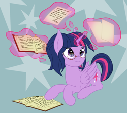 Size: 2686x2397 | Tagged: safe, artist:thehuskylord, twilight sparkle, twilight sparkle (alicorn), alicorn, pony, book, cutie mark, female, glasses, levitation, magic, mare, paper, ponytail, simple background, solo, telekinesis, writing