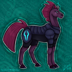 Size: 3000x3000 | Tagged: safe, artist:axomuma, tempest shadow, pony, unicorn, armor, broken horn, female, high res, hoers, horn, mare, scar, solo