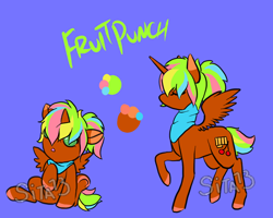 Size: 1000x800 | Tagged: safe, artist:lavvythejackalope, oc, oc only, oc:fruit punch, alicorn, pony, :o, alicorn oc, baby, baby pony, clothes, colored hooves, eyes closed, open mouth, raised hoof, reference sheet, scarf, simple background, sitting, text, underhoof