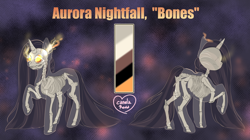 Size: 3216x1800 | Tagged: safe, artist:kitsunehino, oc, oc only, oc:aurora nightfall, pony, unicorn, bone, brown mane, clothes, orange eyes, reference sheet, see-through, skeleton, solo