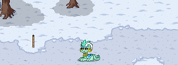 Size: 1366x503 | Tagged: safe, dragon lord scintilla, dragon, pony, curved horn, dragoness, ear piercing, earring, female, horn, jewelry, necklace, piercing, pony town, snow, solo, tree