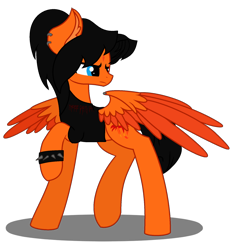 Size: 868x921 | Tagged: safe, artist:nightfallart32, oc, oc only, oc:goldenfox, pegasus, pony, bracelet, clothes, ear fluff, ear piercing, earring, emo, jewelry, male, piercing, raised hoof, simple background, solo, spread wings, stallion, three days grace, transparent background, vector, wings