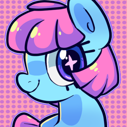 Size: 400x400 | Tagged: safe, artist:peachesandcreamated, oc, oc only, oc:limy, earth pony, pony, bust, earth pony oc, female, mare, polka dot background, smiling, solo, starry eyes, wingding eyes