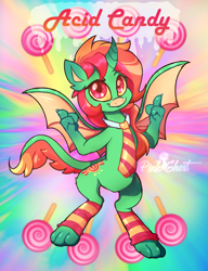 Size: 1800x2340 | Tagged: safe, artist:yojohcookie, oc, anthro, bat pony, pegasus, pony, unicorn, bat pony oc, candy, cute, food, lollipop, middle finger, solo, text, vulgar