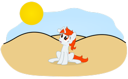 Size: 3098x1936 | Tagged: safe, artist:fabulouspony, oc, oc only, oc:karma, pony, unicorn, desert, female, mare, ponified, reddit, simple background, sitting, solo, sun, sweat, transparent background, vector