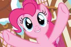 Size: 1422x936 | Tagged: safe, screencap, pinkie pie, earth pony, pony, honest apple, cropped, cute, diapinkes, female, mare, smiling, solo, spread hooves, underhoof