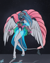 Size: 4677x5894 | Tagged: safe, artist:tyna, oc, oc:rio azura, anthro, griffon, carnival, clothes, commission, commission open, costume, ych result